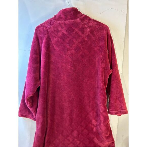 Stan Herman zipper fleece robe coverup womens large burgundy #60766 - Picture 4 of 6